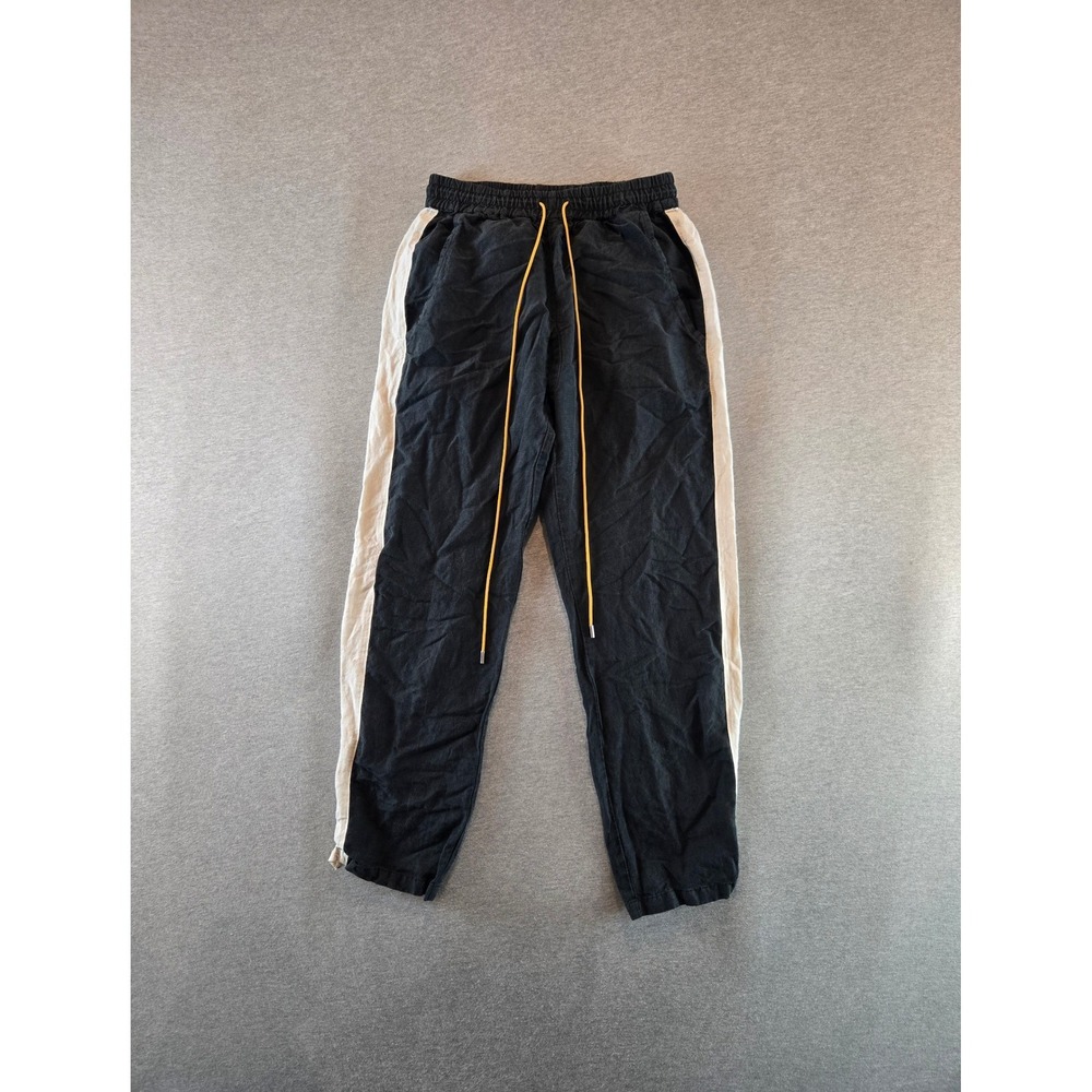 RHUDE Collegiate Track Pants Mens M Black Striped Linen Silk Blend Drawstring